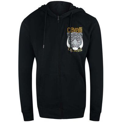 Cavalli Class - Schwarzer Kapuzenpullover Mit Reißverschluss Und Tiger-grafiklogo Schwarz L Cavalli Class - Schwarzer Kapuzenpullover Mit Reißverschluss Und Tiger-grafiklogo Schwarz L