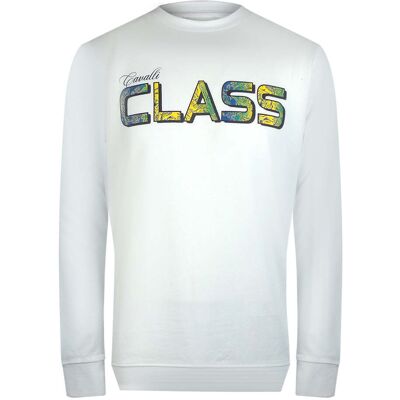 Cavalli Class Sweatshirt Mit Leuchtendem Blumenlogo In Off-white Weiß XL Cavalli Class Sweatshirt Mit Leuchtendem Blumenlogo In Off-white Weiß XL