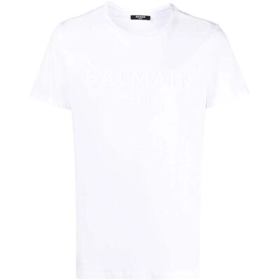 Weißes T-shirt Mit Balmain Paris-logoprägung Weiß S Weißes T-shirt Mit Balmain Paris-logoprägung Weiß S