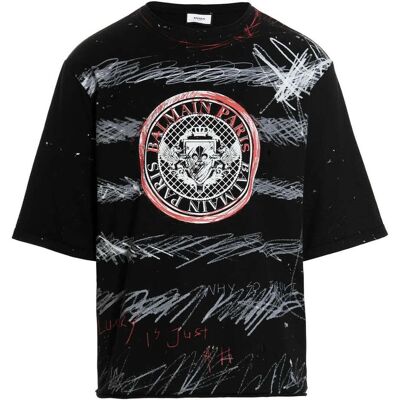 Balmain Paris - Schwarzes T-shirt Mit Graffiti-münzlogo Schwarz M Balmain Paris - Schwarzes T-shirt Mit Graffiti-münzlogo Schwarz M
