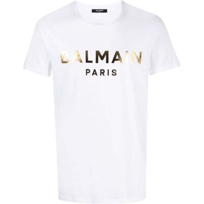 Balmain Paris - Weißes T-shirt Mit Goldfolienlogo Weiß S Balmain Paris - Weißes T-shirt Mit Goldfolienlogo Weiß S