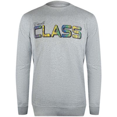 Cavalli Class - Graues Sweatshirt Mit Leuchtendem Blumenlogo Grau 2XL Cavalli Class - Graues Sweatshirt Mit Leuchtendem Blumenlogo Grau 2XL