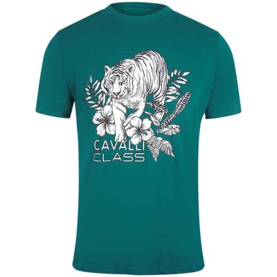 Cavalli Class - Grünes T-shirt Mit Tiger-blumenlogo Grün M Cavalli Class - Grünes T-shirt Mit Tiger-blumenlogo Grün M