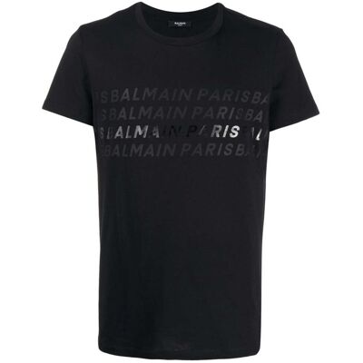 Balmain Paris - Schwarzes T-shirt Mit Mehreren Logos Schwarz S Balmain Paris - Schwarzes T-shirt Mit Mehreren Logos Schwarz S