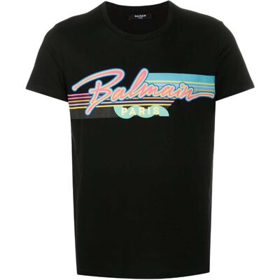 Balmain Paris - Schwarzes T-shirt Mit Retro-logo Schwarz M Balmain Paris - Schwarzes T-shirt Mit Retro-logo Schwarz M