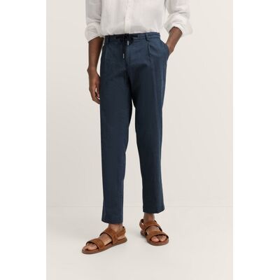 Bugatti Herren Bundfaltenhose mit Baumwoll-Leinen-Mix Marine 38W/34L Bugatti Herren Bundfaltenhose mit Baumwoll-Leinen-Mix Marine 38W/34L
