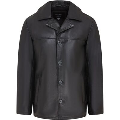 Infinity Leather Schwarzer Herren-Blazer aus italienischem Leder mit 4 Knöpfen – Loxton Schwarz L Infinity Leather Schwarzer Herren-Blazer aus italienischem Leder mit 4 Knöpfen – Loxton Schwarz L