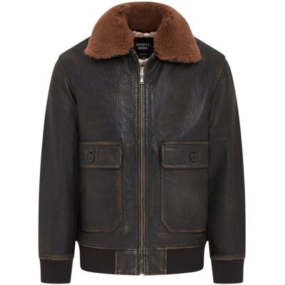 Infinity Leather Herren-Bomberjacke aus braunem Leder mit Schaffellkragen, G-1-Pilotenjacke – Trick Braun M Infinity Leather Herren-Bomberjacke aus braunem Leder mit Schaffellkragen, G-1-Pilotenjacke – Trick Braun M