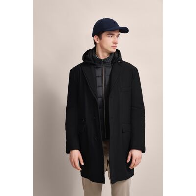 Bugatti Herren Reverskragenmantel mit abnehmbarer Kapuze Schwarz EU46 Bugatti Herren Reverskragenmantel mit abnehmbarer Kapuze Schwarz EU46