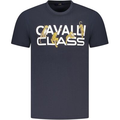 Cavalli Class Leopardenmuster T-Shirt Dunkelblau L Cavalli Class Leopardenmuster T-Shirt Dunkelblau L