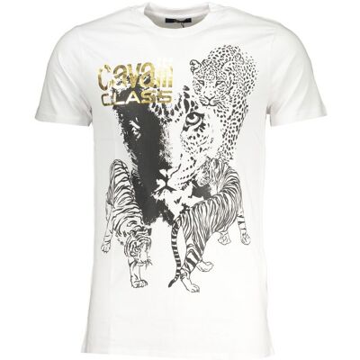 Cavalli Class Tierdruck T-Shirt Kurzarm Rundhals Weiß XL Cavalli Class Tierdruck T-Shirt Kurzarm Rundhals Weiß XL