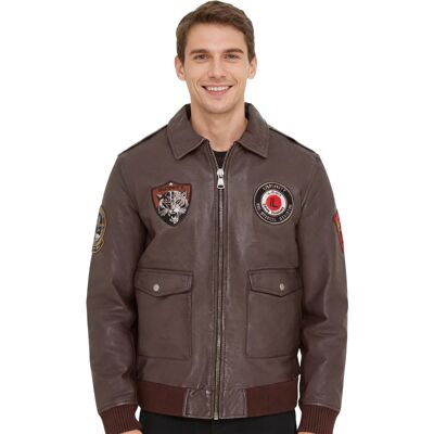 Infinity Leather Braune Bomberjacke aus Leder für Herren G-1 mit Fliegerkragen - Hudson Braun L Infinity Leather Braune Bomberjacke aus Leder für Herren G-1 mit Fliegerkragen - Hudson Braun L