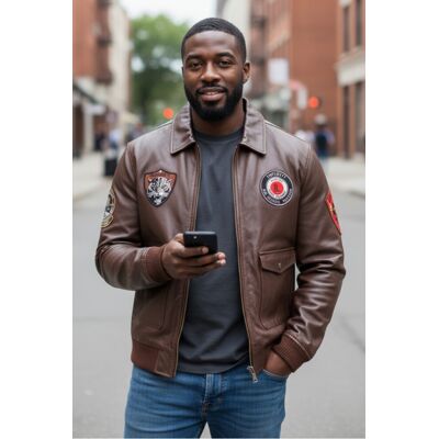 Infinity Leather Braune Bomberjacke aus Leder für Herren mit Fliegerkragen – Vanguard Braun L Infinity Leather Braune Bomberjacke aus Leder für Herren mit Fliegerkragen – Vanguard Braun L