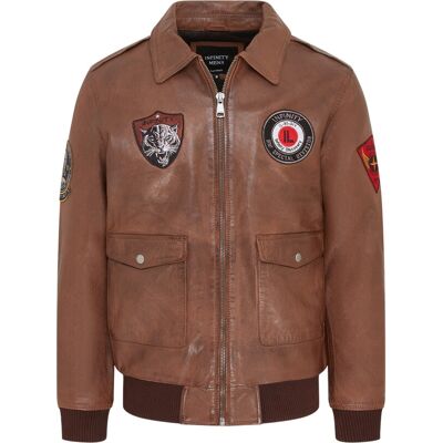 Infinity Leather Herren-Bomberjacke aus hellbraunem Leder G-1 mit Fliegerkragen – Maverick Bräunen M Infinity Leather Herren-Bomberjacke aus hellbraunem Leder G-1 mit Fliegerkragen – Maverick Bräunen M
