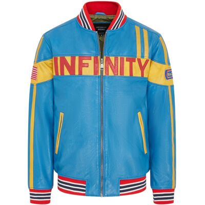 Infinity Leather Blaue Track Racing Bomber-Bikerjacke aus Leder für Herren – Player Blau 2XL Infinity Leather Blaue Track Racing Bomber-Bikerjacke aus Leder für Herren – Player Blau 2XL