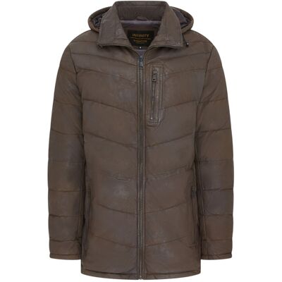 Infinity Leather Herren Braune Steppjacke aus Leder mit Kapuze, Puffer-Wintermantel - Olyic Braun M Infinity Leather Herren Braune Steppjacke aus Leder mit Kapuze, Puffer-Wintermantel - Olyic Braun M