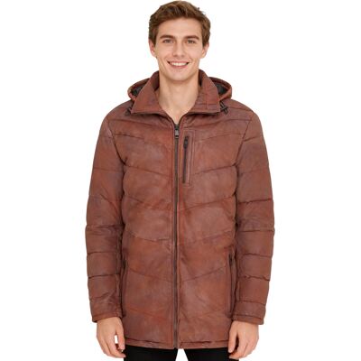 Infinity Leather Herren-Steppjacke aus hellbraunem Leder mit abnehmbarer Kapuze, Puffer-Wintermantel – Orion Bräunen XS Infinity Leather Herren-Steppjacke aus hellbraunem Leder mit abnehmbarer Kapuze, Puffer-Wintermantel – Orion Bräunen XS