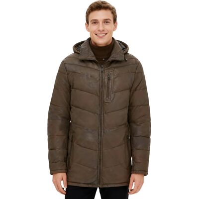 Infinity Leather Braune Steppjacke aus Leder für Herren mit abnehmbarer Kapuze, Puffer-Wintermantel – Orion Braun S Infinity Leather Braune Steppjacke aus Leder für Herren mit abnehmbarer Kapuze, Puffer-Wintermantel – Orion Braun S