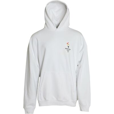 Balenciaga Olympische Fackel Logo Hoodie Oversized Strickwaren Weiß S Balenciaga Olympische Fackel Logo Hoodie Oversized Strickwaren Weiß S