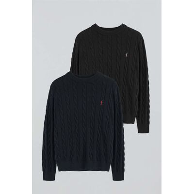 Polo Club Zweierpack Herrenpullover marineblau und schwarz aus Wollgemisch mit Zopfmuster mit gesticktem Rigby Go-Logo Mehrfarben XL Polo Club Zweierpack Herrenpullover marineblau und schwarz aus Wollgemisch mit Zopfmuster mit gesticktem Rigby Go-Logo Mehrfarben XL