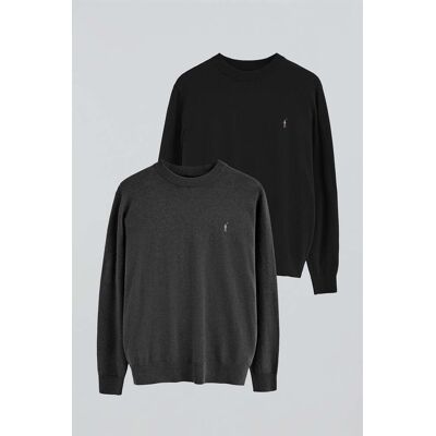 Polo Club Zweierpack Herrenpullover schwarz und dunkelgrau meliert aus Wollgemisch mit gesticktem Rigby Go-Logo Mehrfarben M Polo Club Zweierpack Herrenpullover schwarz und dunkelgrau meliert aus Wollgemisch mit gesticktem Rigby Go-Logo Mehrfarben M