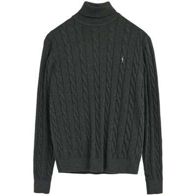Polo Club Rollkragenpullover dunkelgrau meliert aus Wollgemisch mit gestricktem Zopfmuster und gesticktem Rigby Go-Logo Dunkelgrau 2XL Polo Club Rollkragenpullover dunkelgrau meliert aus Wollgemisch mit gestricktem Zopfmuster und gesticktem Rigby Go-Logo Dunkelgrau 2XL