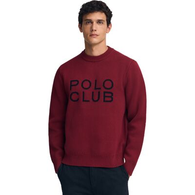 Strickpullover granatrot mit Polo Club-Logo in Kontrastfarbe Bordo XL Strickpullover granatrot mit Polo Club-Logo in Kontrastfarbe Bordo XL
