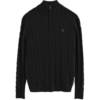 Polo Club Strickpullover schwarz mit Zopfmuster aus Wollgemisch mit halbem Reißverschluss und gesticktem Rigby Go-Logo Schwarz 2XL Polo Club Strickpullover schwarz mit Zopfmuster aus Wollgemisch mit halbem Reißverschluss und gesticktem Rigby Go-Logo Schwarz 2XL