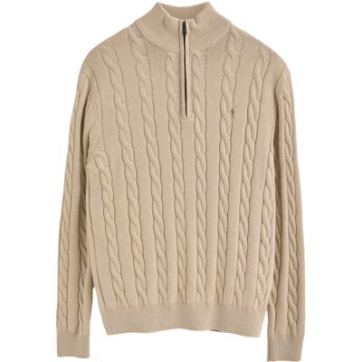 Polo Club Strickpullover beige mit Zopfmuster aus Wollgemisch mit halbem Reißverschluss und gesticktem Rigby Go-Logo Beige 2XL Polo Club Strickpullover beige mit Zopfmuster aus Wollgemisch mit halbem Reißverschluss und gesticktem Rigby Go-Logo Beige 2XL