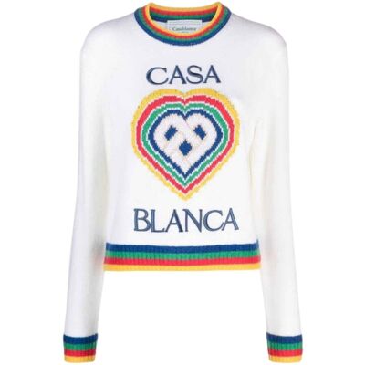 Casablanca Heart Casa Markenpullover, Weiße Strickware Weiß S Casablanca Heart Casa Markenpullover, Weiße Strickware Weiß S