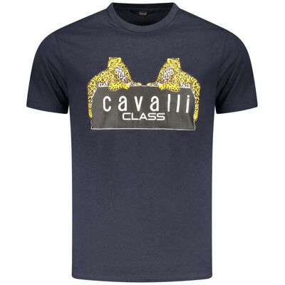 Cavalli Class Blaue Baumwolle Herren T-Shirt Blau 2XL Cavalli Class Blaue Baumwolle Herren T-Shirt Blau 2XL