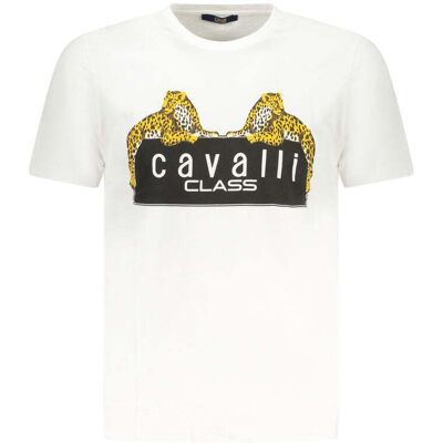 Cavalli Class Weißes Baumwoll-Herren-T-Shirt Weiß L Cavalli Class Weißes Baumwoll-Herren-T-Shirt Weiß L
