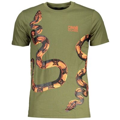 Cavalli Class Verde Baumwoll Herren T-Shirt Grün L Cavalli Class Verde Baumwoll Herren T-Shirt Grün L