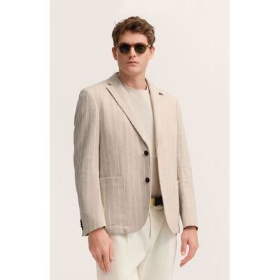 Bugatti Herren Reverskragensakko mit einem Streifen-Design Beige EU58 Bugatti Herren Reverskragensakko mit einem Streifen-Design Beige EU58