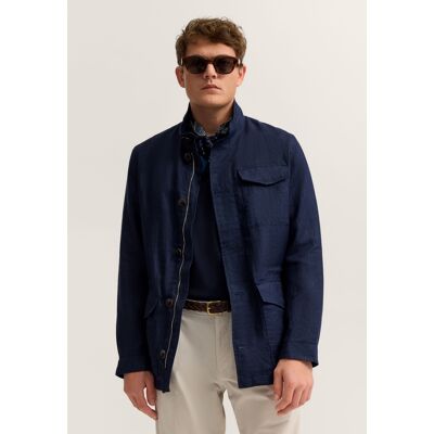 Bugatti Herren Leinen-Jacke Pure linen mit Stehkragen Marine EU 52 Bugatti Herren Leinen-Jacke Pure linen mit Stehkragen Marine EU 52