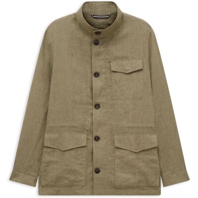 Bugatti Herren Leinen-Jacke Pure linen mit Stehkragen Olive EU56 Bugatti Herren Leinen-Jacke Pure linen mit Stehkragen Olive EU56