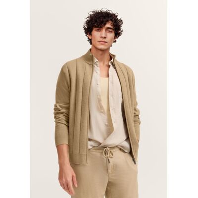 Bugatti Herren Strickjacke mit Streifen in 3D-Optik Beige L Bugatti Herren Strickjacke mit Streifen in 3D-Optik Beige L