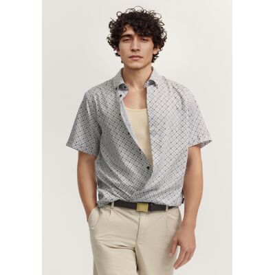 Bugatti Herren Kurzarm-Hemd elegant mit Allover-Muster Olive S Bugatti Herren Kurzarm-Hemd elegant mit Allover-Muster Olive S