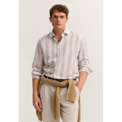Bugatti Herren Hemd gestreift mit Kentkragen Braun S Bugatti Herren Hemd gestreift mit Kentkragen Braun S
