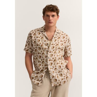 Bugatti Herren Kurzarm-Hemd Modern Fit mit einem Print Beige S Bugatti Herren Kurzarm-Hemd Modern Fit mit einem Print Beige S