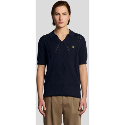 Lyle & Scott Offene Kragen Argyle Strick-Polohemd Marine L Lyle & Scott Offene Kragen Argyle Strick-Polohemd Marine L