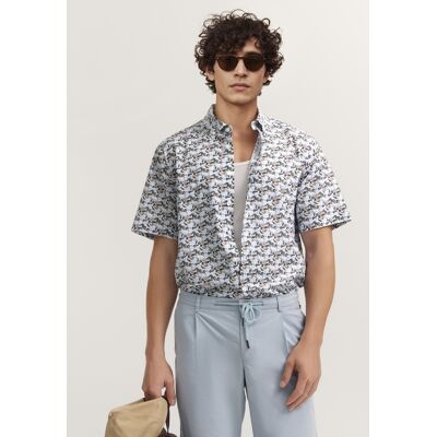 Bugatti Herren Kurzarm-Hemd Modern Fit mit einem Print Hellblau S Bugatti Herren Kurzarm-Hemd Modern Fit mit einem Print Hellblau S