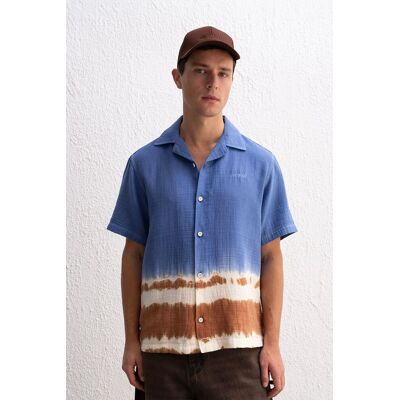 Giesto Batik Kurzarm-Hemd mit Knopfleiste Hellblau L Giesto Batik Kurzarm-Hemd mit Knopfleiste Hellblau L