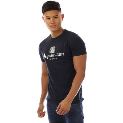 Aquascutum - T-Shirt für Herren, Rundhalsausschnitt, Regulär (Marine/Weiß) Marine 2XL Aquascutum - T-Shirt für Herren, Rundhalsausschnitt, Regulär (Marine/Weiß) Marine 2XL
