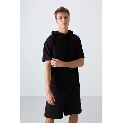 Tommy Life Übergroßes Kurzarm-T-Shirt mit Kapuze Schwarz M Tommy Life Übergroßes Kurzarm-T-Shirt mit Kapuze Schwarz M