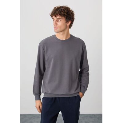 Tommy Life Herren Unifarben Rundhals-Sweatshirt Holzkohle S Tommy Life Herren Unifarben Rundhals-Sweatshirt Holzkohle S