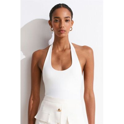 Dilvin Slim Fit Halter Neck Cut-Out Top Weiß L Dilvin Slim Fit Halter Neck Cut-Out Top Weiß L