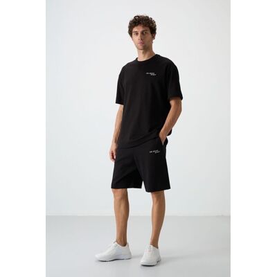 Tommy Life Übergrößiges Kurzarm-T-Shirt und Shorts-Set Schwarz 2XL Tommy Life Übergrößiges Kurzarm-T-Shirt und Shorts-Set Schwarz 2XL