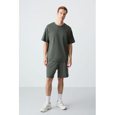 Tommy Life Herren Übergröße Baumwollmischung T-Shirt und Shorts Set Khaki S Tommy Life Herren Übergröße Baumwollmischung T-Shirt und Shorts Set Khaki S