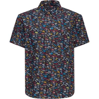 King Kerosin Herren Kurzarmhemd Printed Rebellion Schwarz L King Kerosin Herren Kurzarmhemd Printed Rebellion Schwarz L